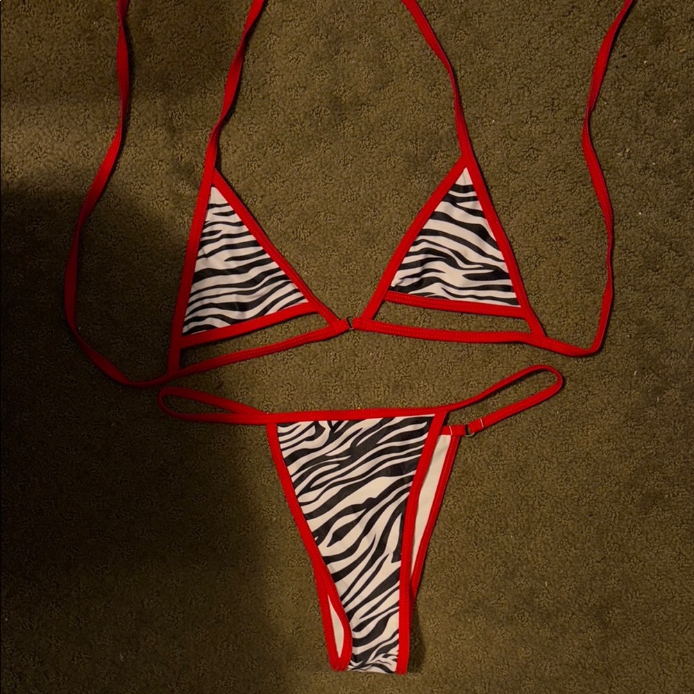 Zebra Print Bikini with Red Trim